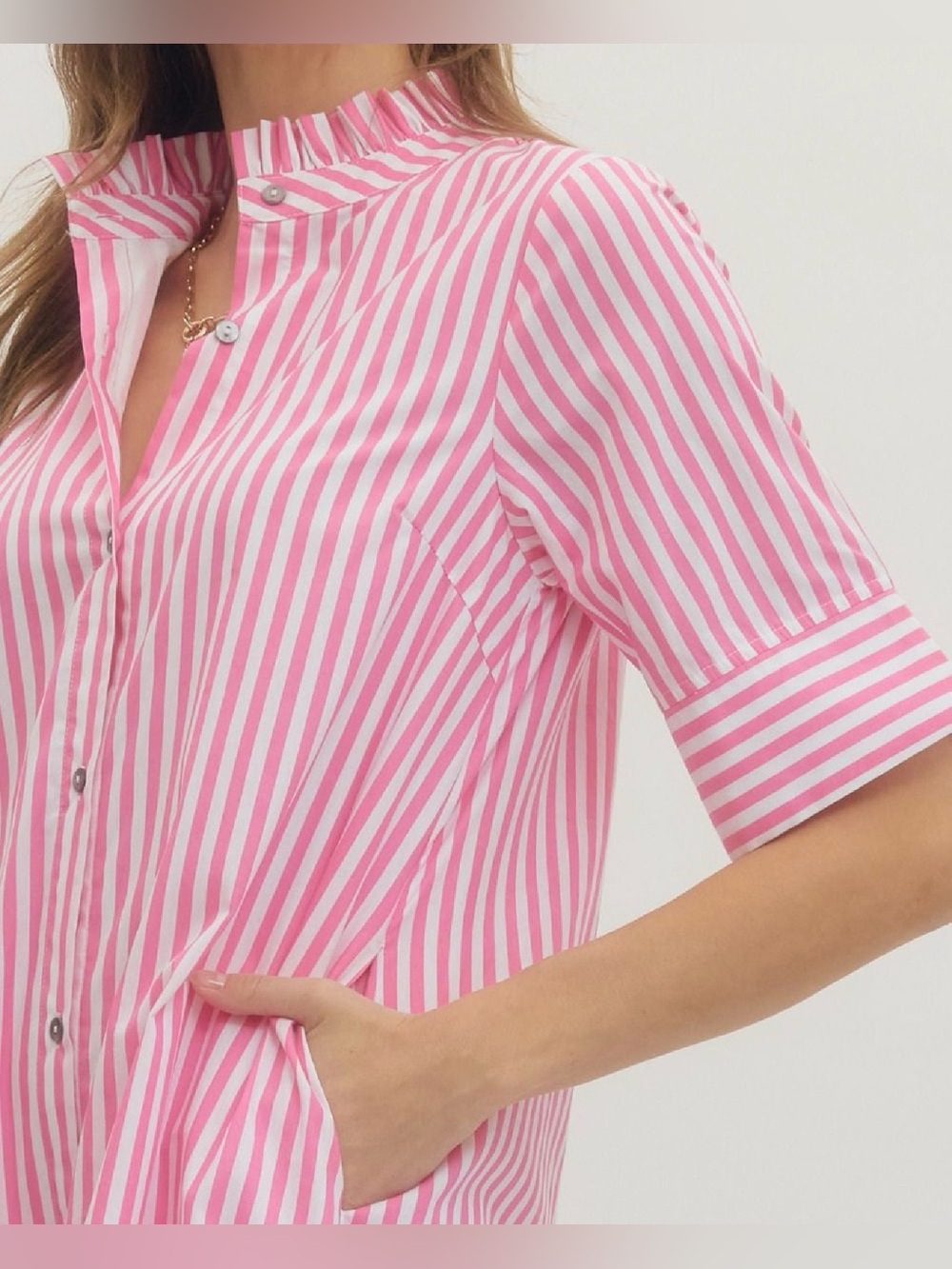 entro Pink and White Vertical-Strip Shirt Dress - Picture 5 of 6